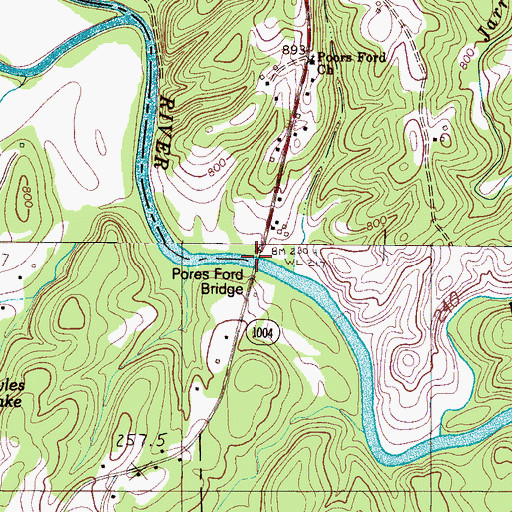 Topographic Map of Pores Ford Bridge, NC