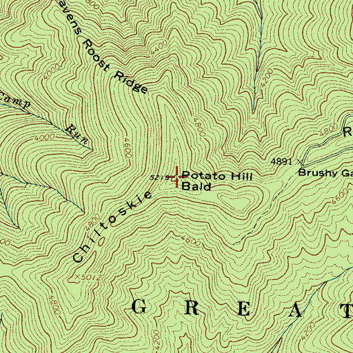 Topographic Map of Potato Hill Bald, NC