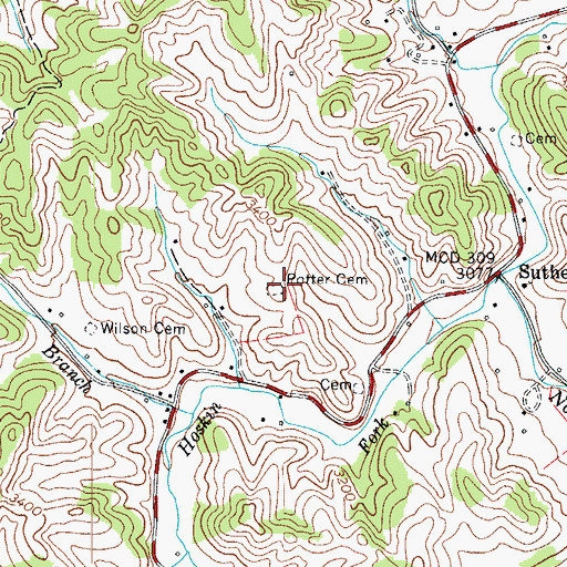 Topographic Map of Potter Cemetery, NC