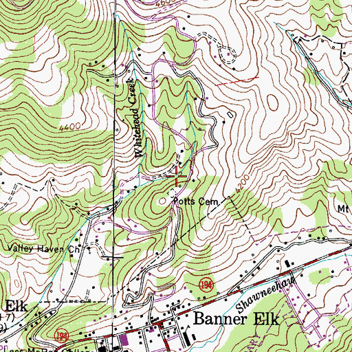 Topographic Map of Potts Cemetery, NC