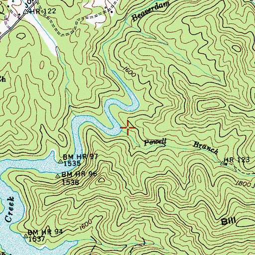 Topographic Map of Powell Branch, NC