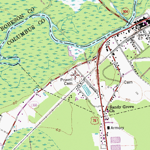 Topographic Map of Powell Cemetery, NC