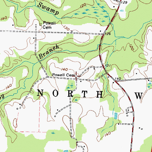 Topographic Map of Powell Cemetery, NC