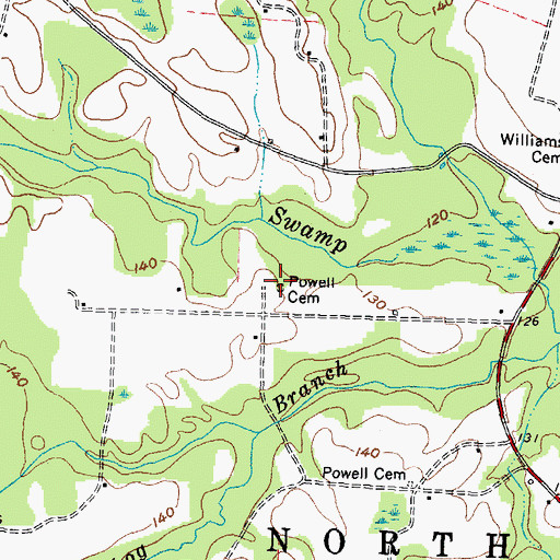 Topographic Map of Powell Cemetery, NC