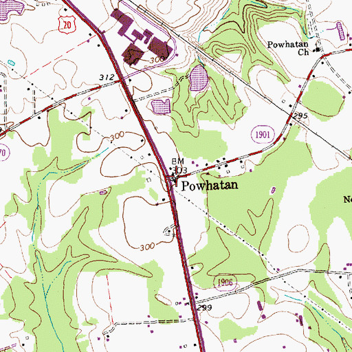 Topographic Map of Powhatan, NC