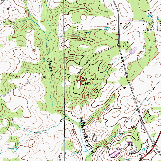 Topographic Map of Presson - Shelby Cemetery, NC