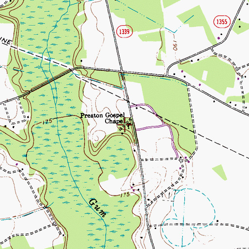 Topographic Map of Preston Gospel Chapel, NC