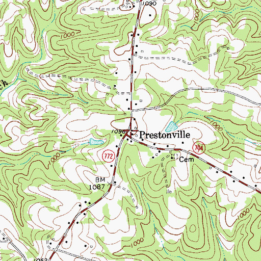 Topographic Map of Prestonville, NC