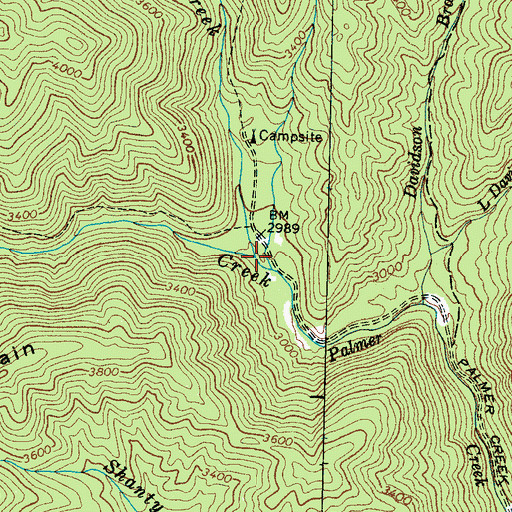 Topographic Map of Pretty Hollow Creek, NC