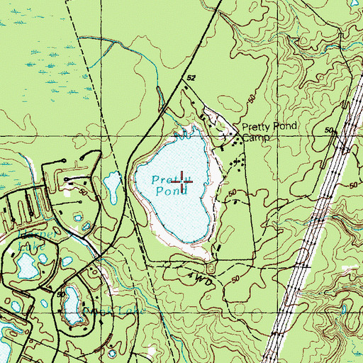 Topographic Map of Pretty Pond, NC