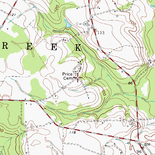 Topographic Map of Price Cemetery, NC