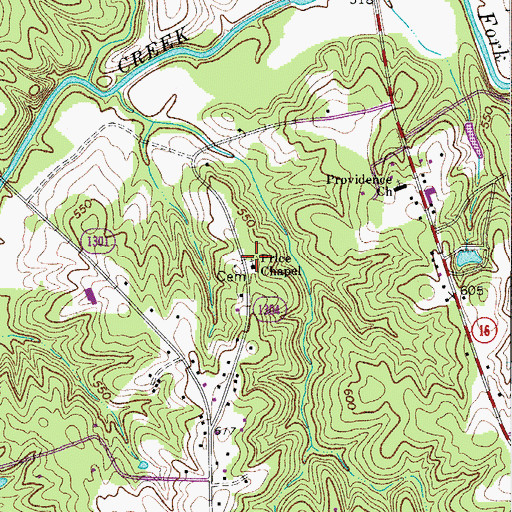 Topographic Map of Price Chapel, NC