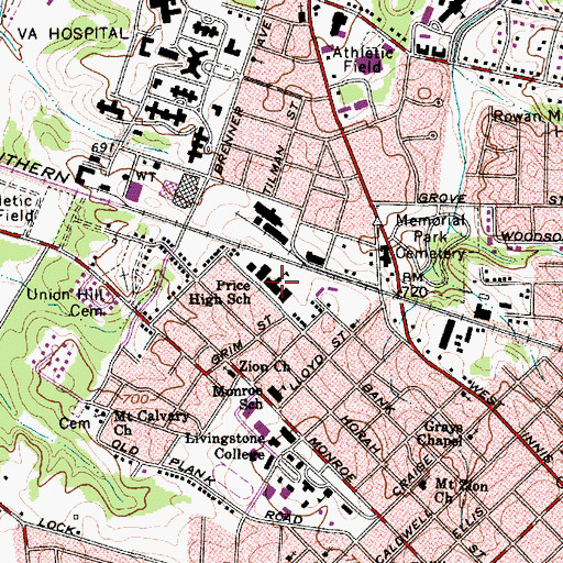 Topographic Map of Price High School, NC