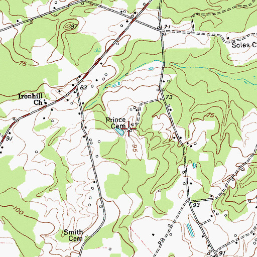 Topographic Map of Prince Cemetery, NC