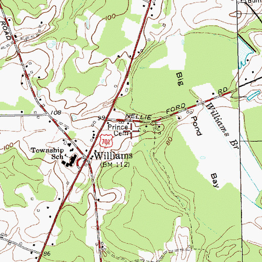 Topographic Map of Prince Cemetery, NC