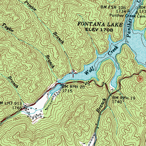 Topographic Map of Proctor Branch, NC