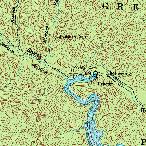 Topographic Map of Proctor Cemetery, NC
