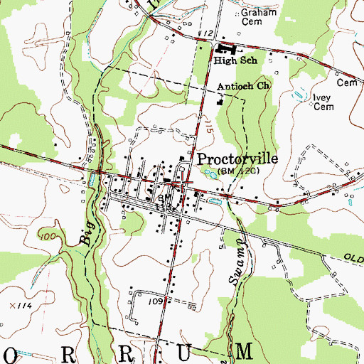Topographic Map of Proctorville, NC
