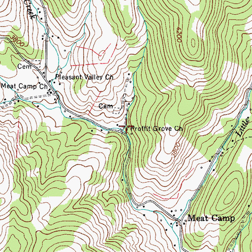 Topographic Map of Proffit Grove Baptist Church, NC