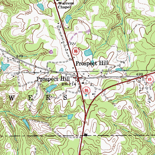 Topographic Map of Prospect Hill, NC