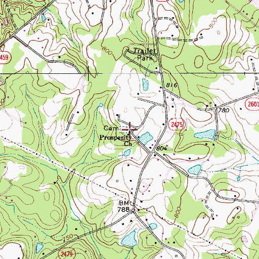 Topographic Map of Prosperity Church, NC