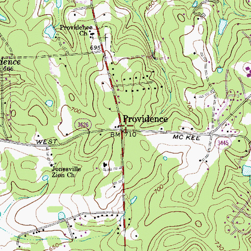 Topographic Map of Providence, NC