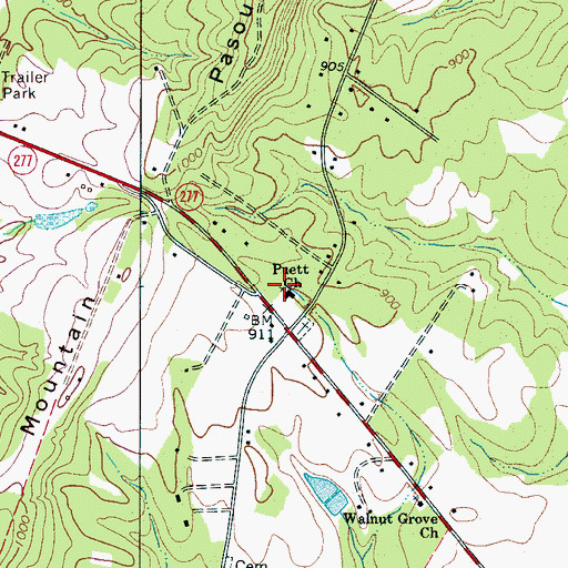 Topographic Map of Puett Church, NC