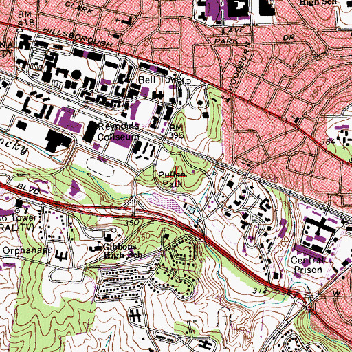 Topographic Map of Pullen Park, NC