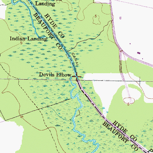Topographic Map of Pungo River Canal, NC
