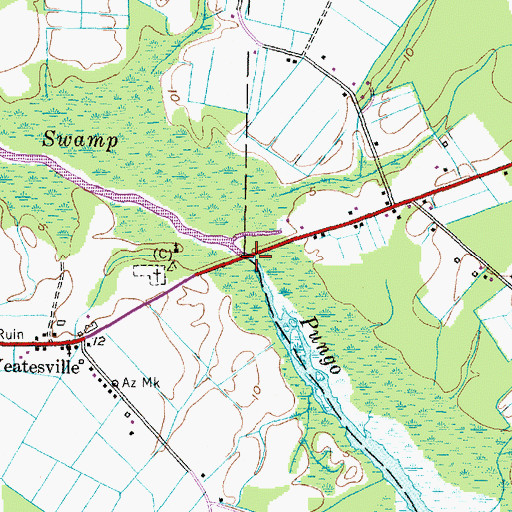 Topographic Map of Pungo Swamp, NC