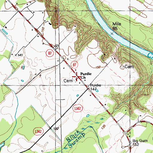 Topographic Map of Purdie Church, NC