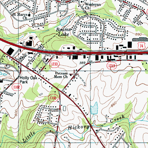 Topographic Map of Putnam Memorial Baptist Church, NC