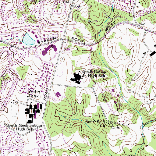Topographic Map of Quail Hollow Middle School, NC