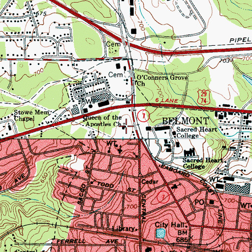 Topographic Map of Queen of the Apostles Church, NC