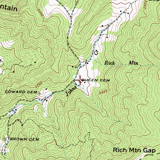 Topographic Map of Queen Cemetery, NC
