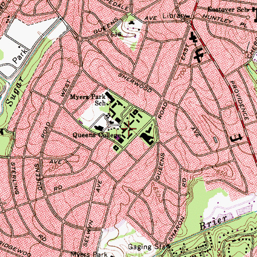 Topographic Map of Queens College, NC