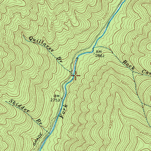 Topographic Map of Quillaree Branch, NC