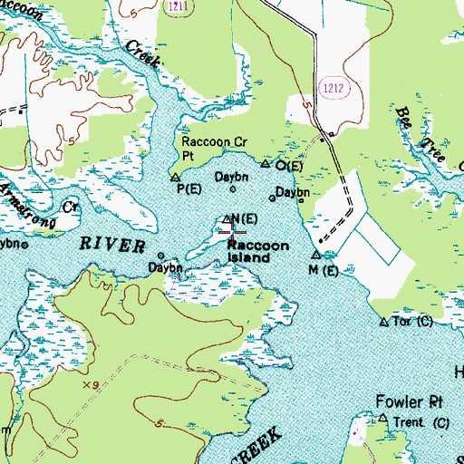 Topographic Map of Raccoon Island, NC