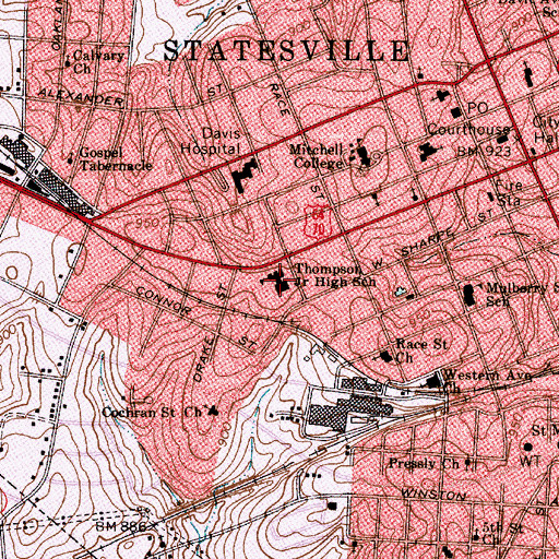 Topographic Map of Race Saint Church, NC