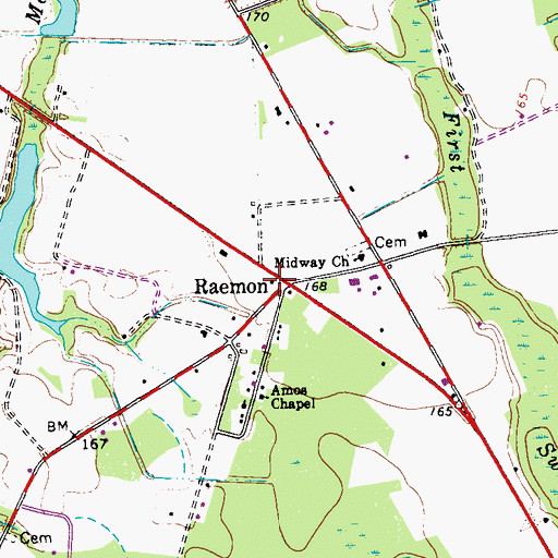 Topographic Map of Raemon, NC