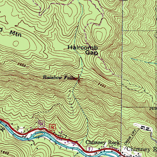 Topographic Map of Rainbow Falls, NC