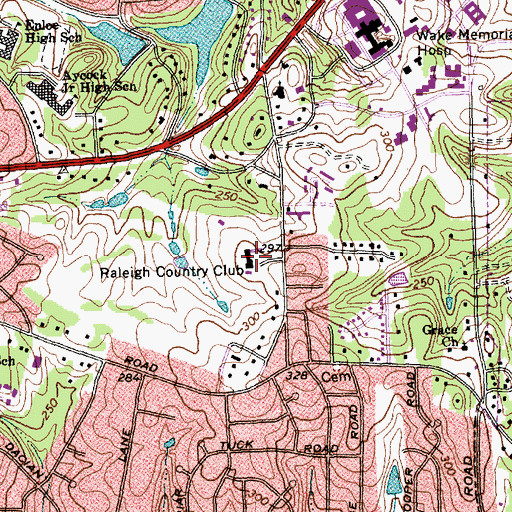 Topographic Map of Raleigh Country Club, NC