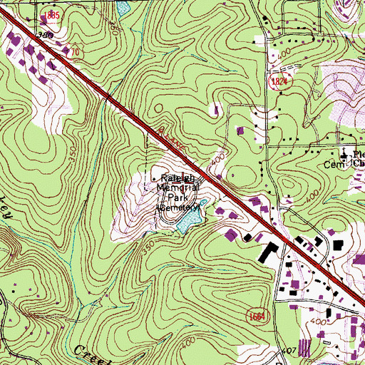 Topographic Map of Raleigh Memorial Park, NC