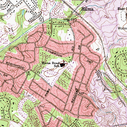 Topographic Map of Rama Road Elementary School, NC