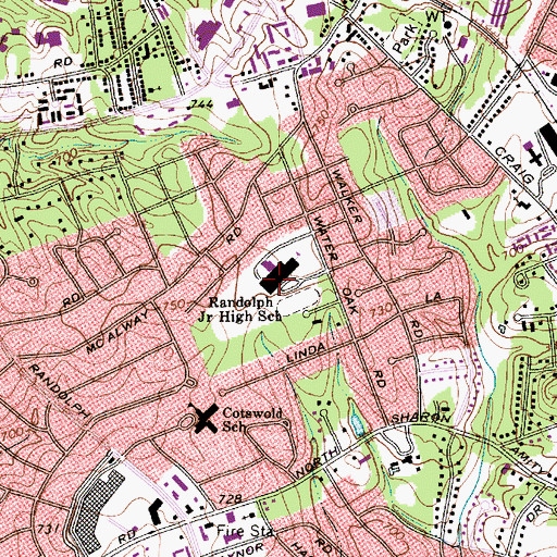 Topographic Map of Randolph Middle School, NC