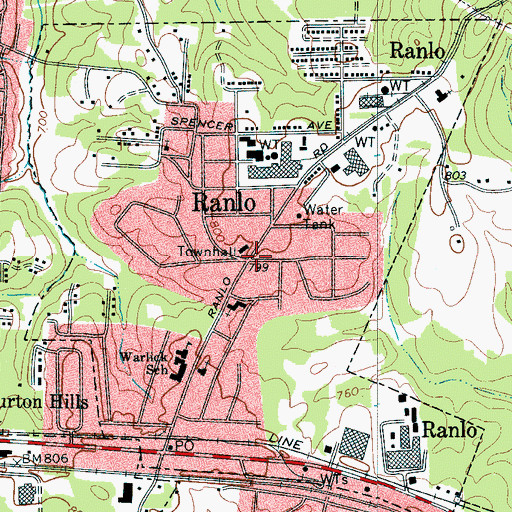 Topographic Map of Ranlo, NC