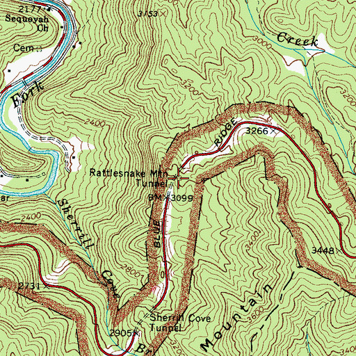 Topographic Map of Rattlesnake Mountain Tunnel, NC