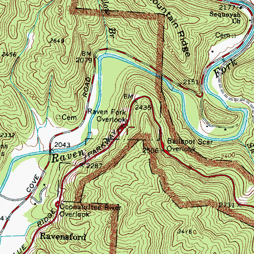 Topographic Map of Raven Fork Overlook, NC