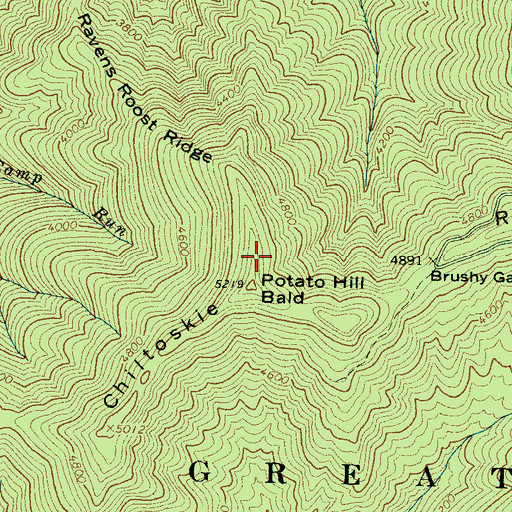 Topographic Map of Ravens Roost Ridge, NC