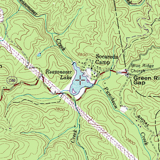 Topographic Map of Reasonover Lake, NC